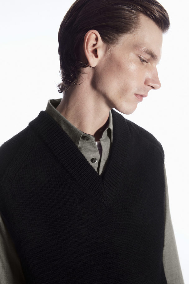 COS V-neck Textured-wool Vest Black