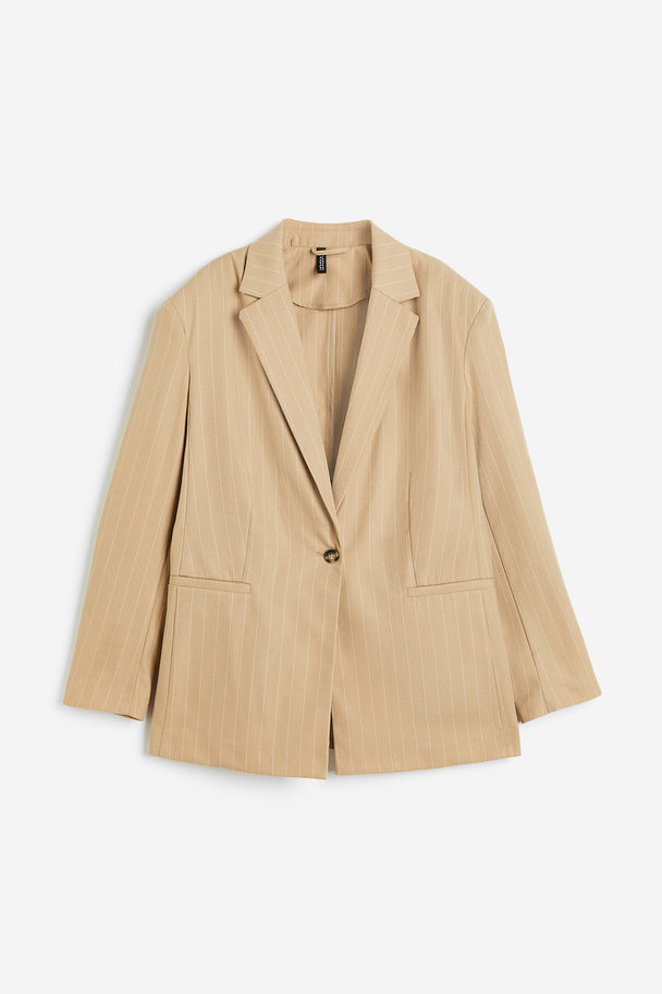 H&M Oversized Twill Jacket Beige/pinstriped