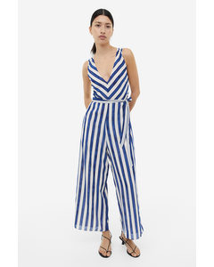 Sleeveless Crêpe Jumpsuit Cream/blue Striped