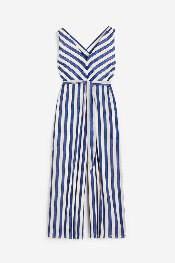 H&M Sleeveless Crêpe Jumpsuit Cream/blue Striped