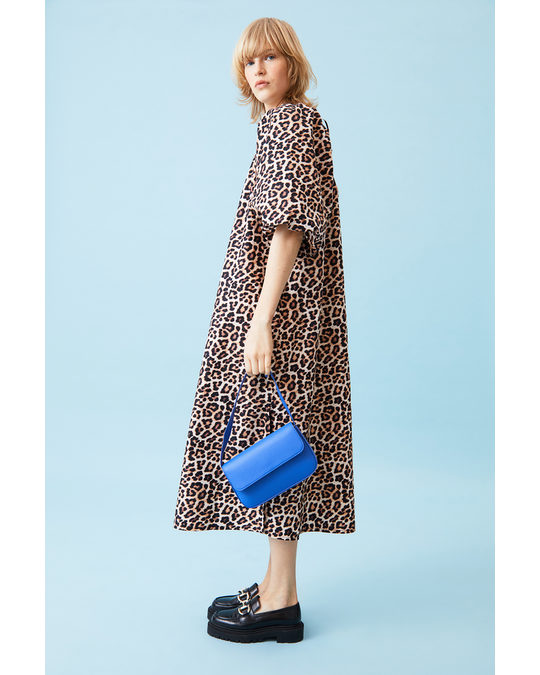 H&M Puff-sleeved Dress Light Beige/leopard Print