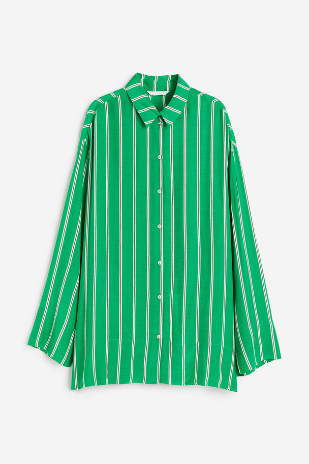 H&M Oversized Overhemdblouse Heldergroen/gestreept