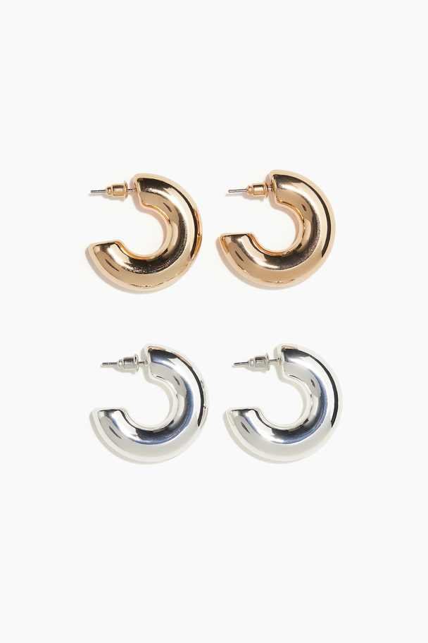 H&M 2 Pairs Chunky Hoop Earrings Silver-coloured/gold-coloured