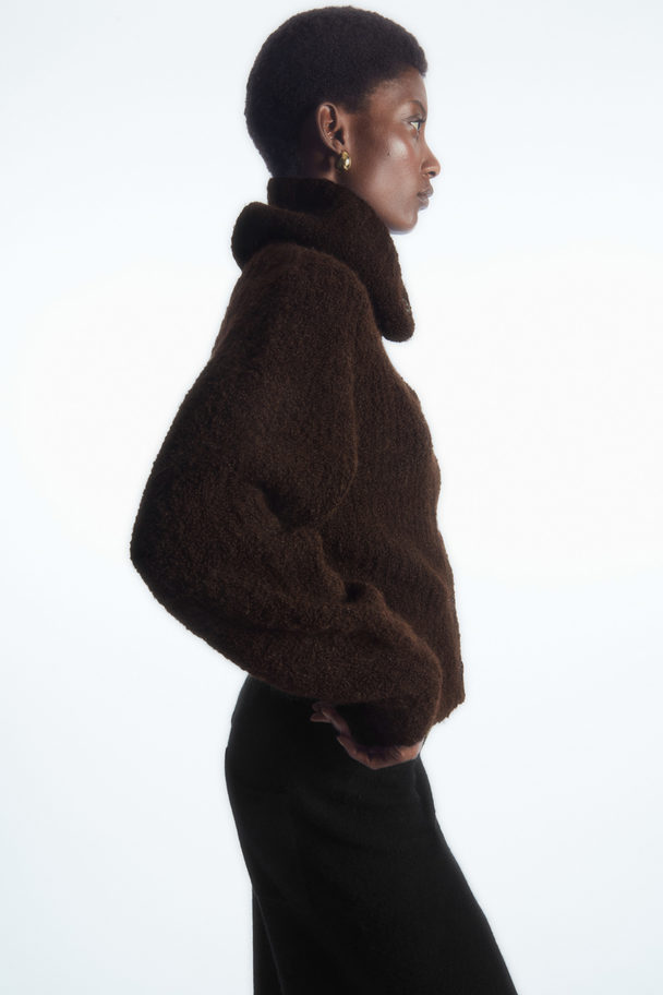 COS Spread-collar Textured Alpaca Cardigan Dark Brown