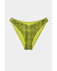 Bedruckte Bikinihose mit tiefem Bund Gelbgrün/Schlangenprint