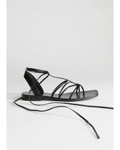 Knotted Leather Lace Up Sandals Black