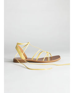 Knotted Leather Lace Up Sandals Yellow