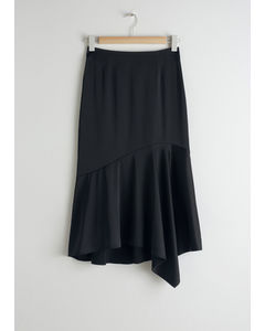 Satin Handkerchief Midi Skirt Black