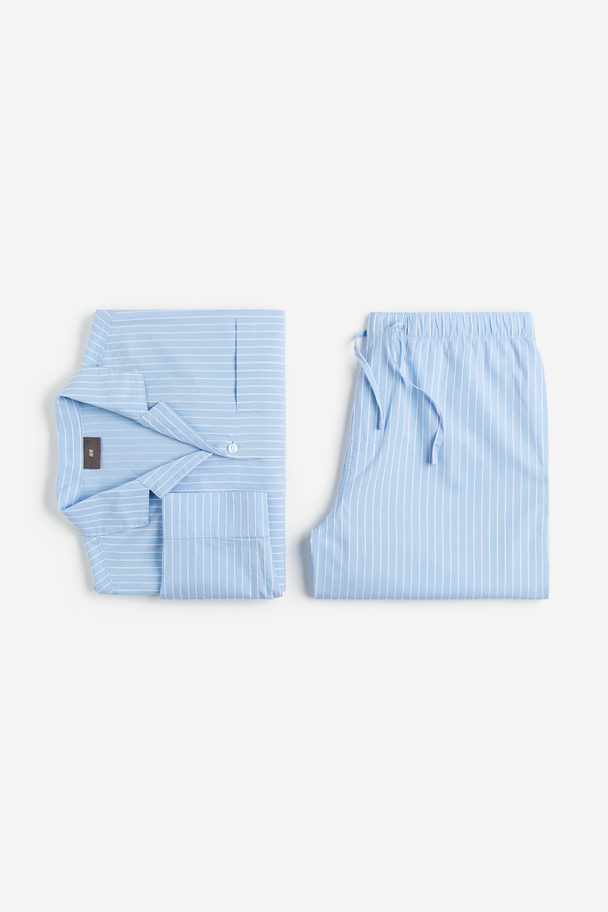 H&M Pyjama Van Popeline Lichtblauw/wit Gestreept