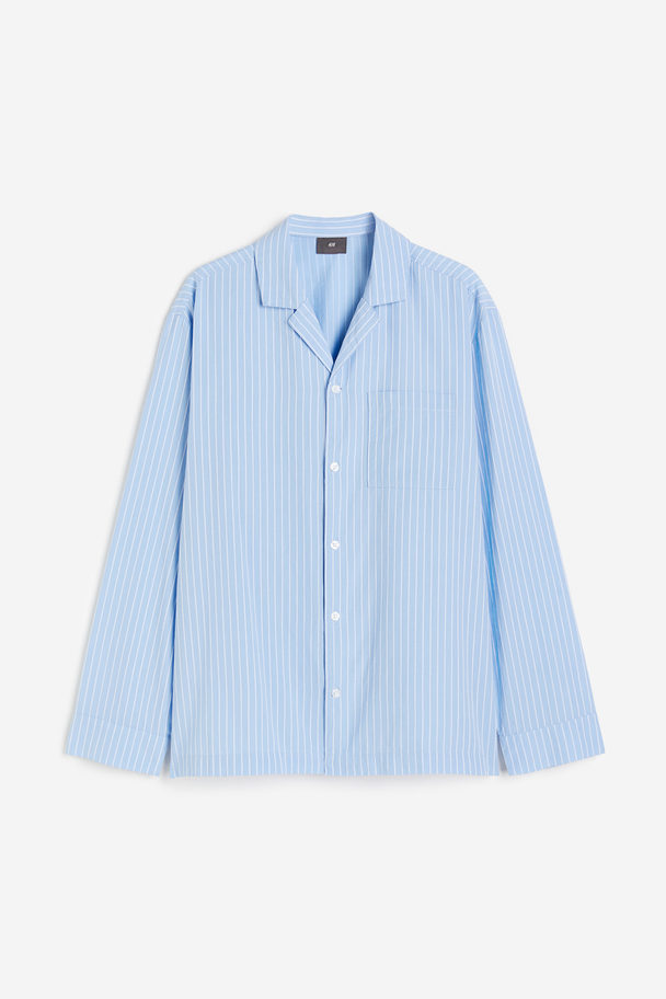 H&M Pyjama Van Popeline Lichtblauw/wit Gestreept