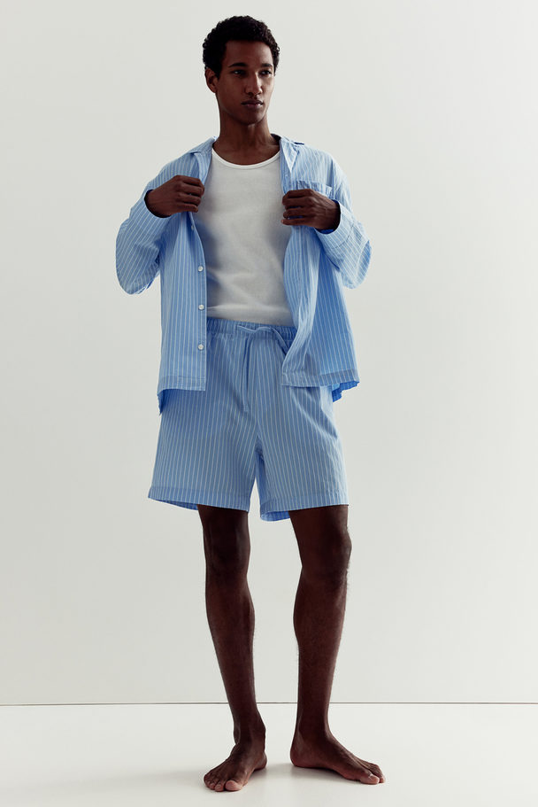 H&M Pyjama aus Popeline Hellblau/Weiß gestreift