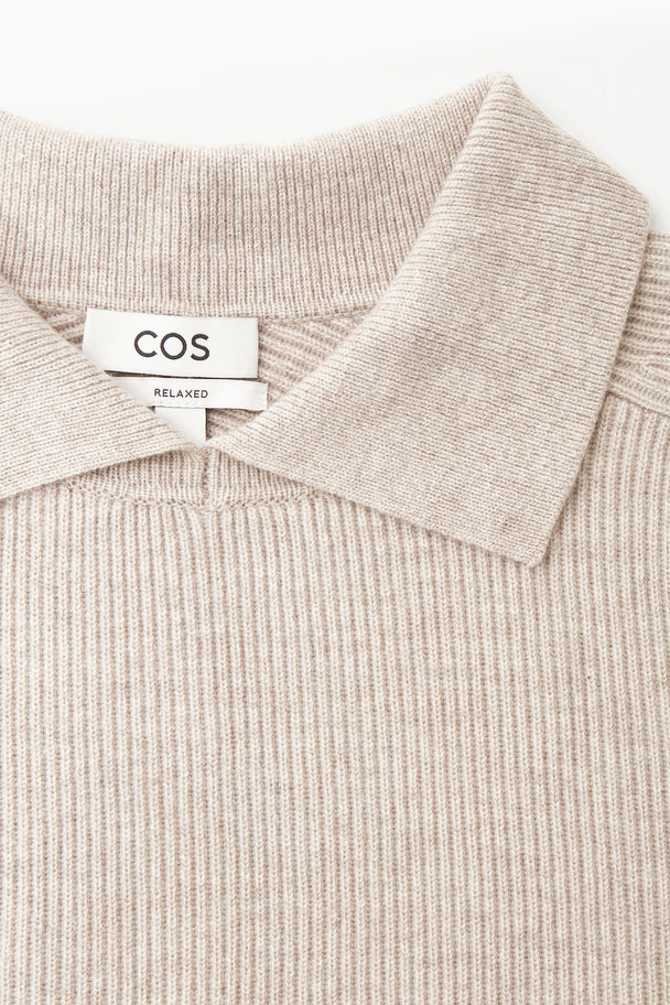 COS Open-collar Wool And Cashmere Polo Shirt Light Beige