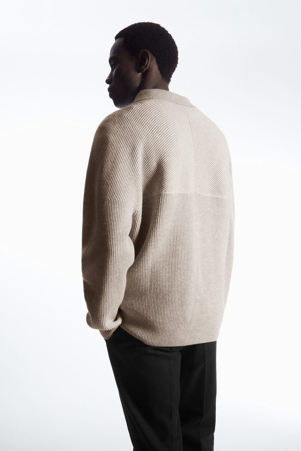 COS Open-collar Wool And Cashmere Polo Shirt Light Beige