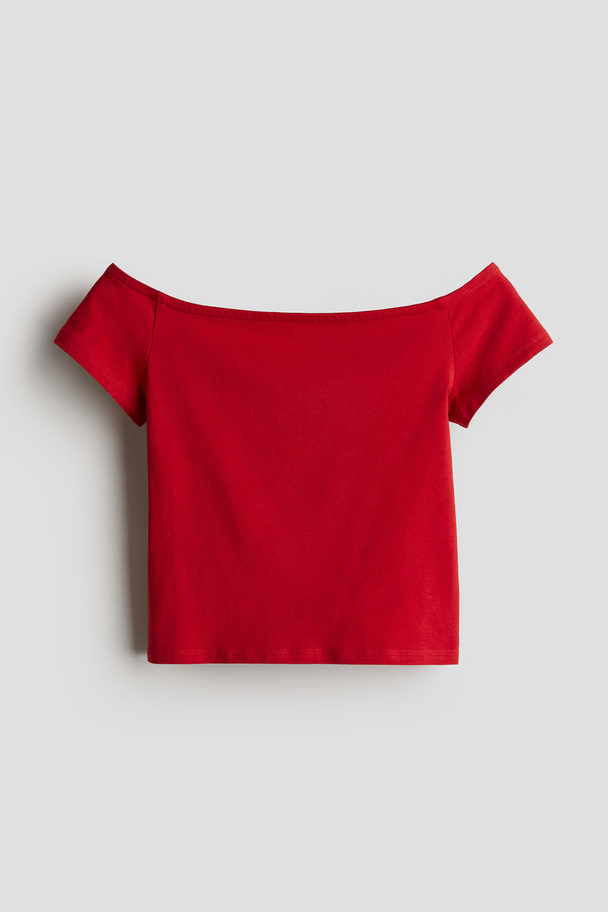 H&M Off-the-shoulder Jersey Top Dark Red