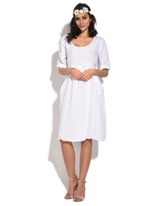 Fluid Mid-lenght Dress With Round Collar And Pockets