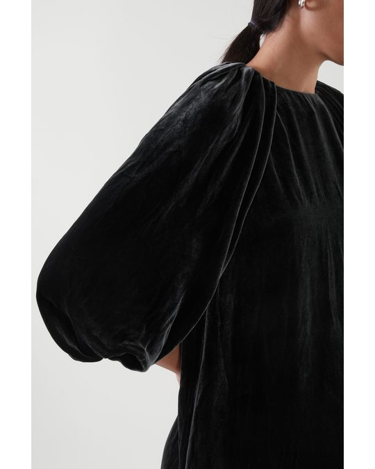 COS Silk Velvet Puff Sleeve Dress Dark Grey