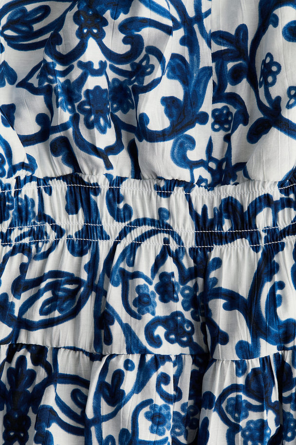 H&M Smock-detail Dress White/blue Patterned