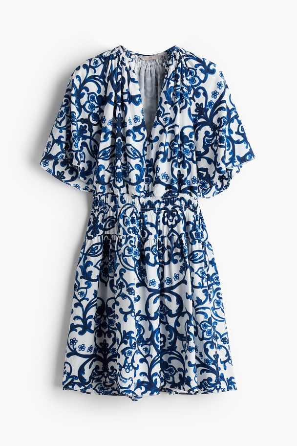 H&M Smock-detail Dress White/blue Patterned