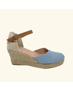 Jute Sandals Amorgos Light Blue Leather And Split Leather