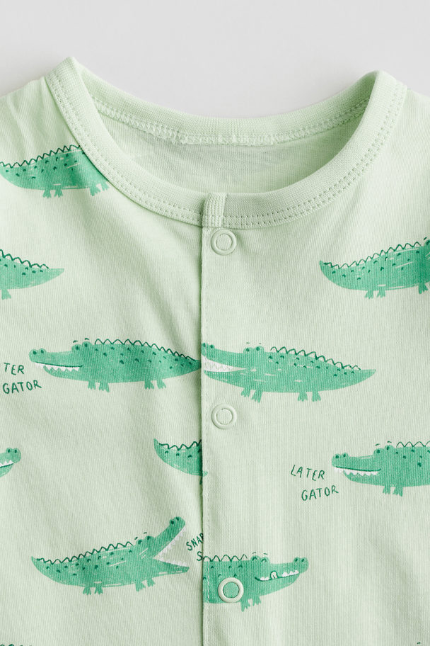 H&M Patterned All-in-one Pyjamas Light Green/crocodiles