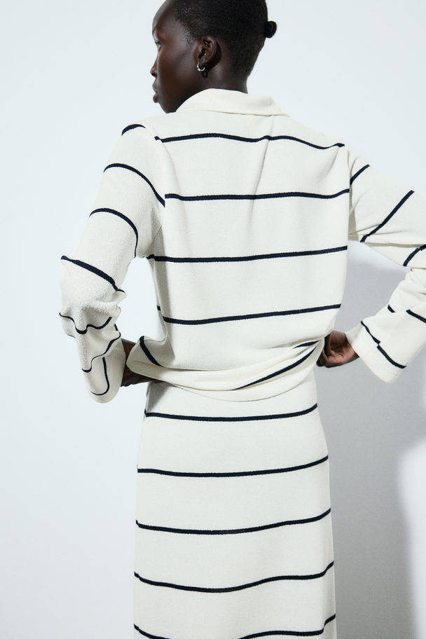 H&M Textured Jersey Top White/navy Blue Striped