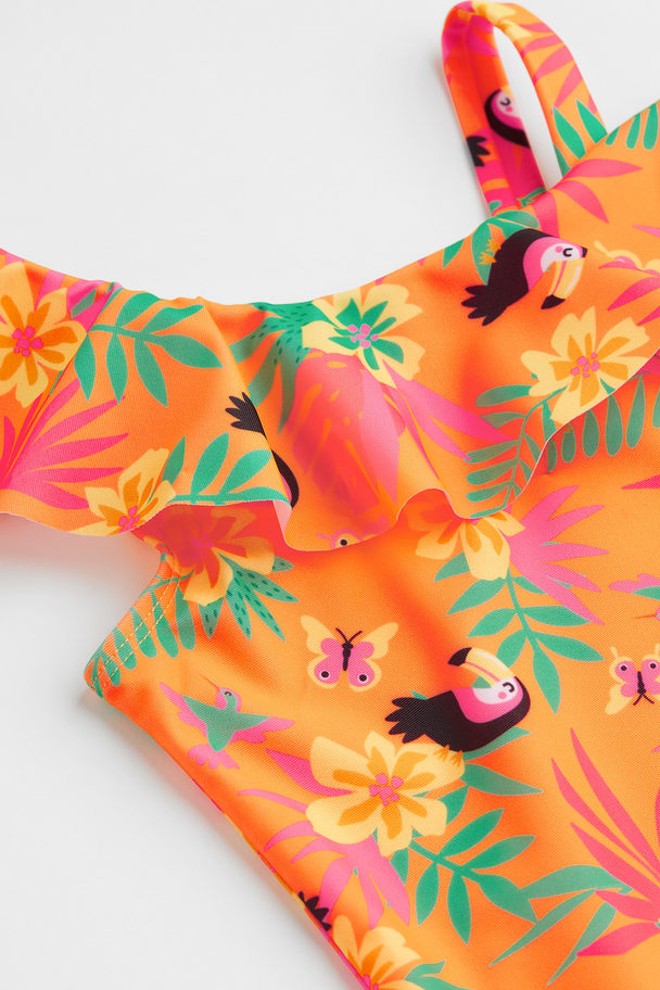 H&M One Shoulder-badedrakt Orange/tropiske Blomster
