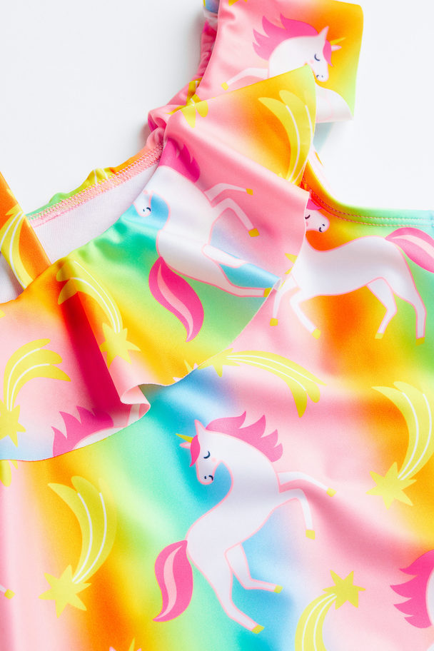 H&M One-shoulder Swimsuit Light Pink/unicorns