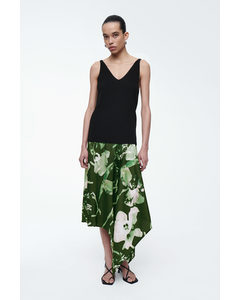 Draped Asymmetric Midi Skirt Green / Floral