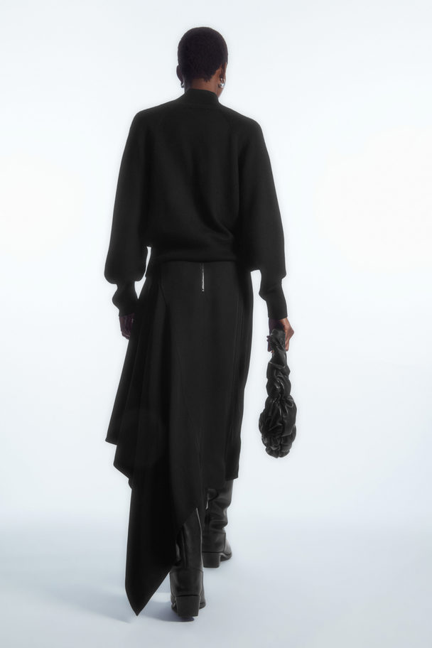 COS Draped Asymmetric Midi Skirt Black