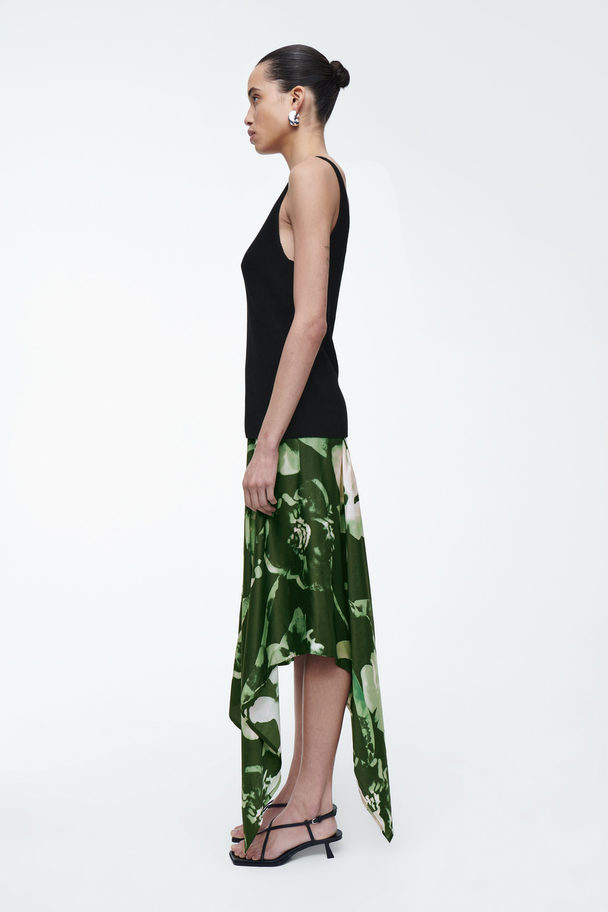COS Draped Asymmetric Midi Skirt Green / Floral