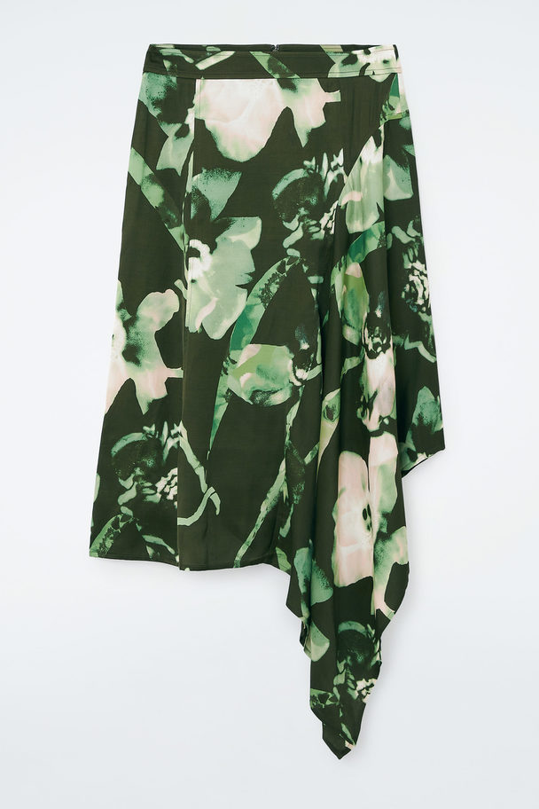 COS Draped Asymmetric Midi Skirt Green / Floral