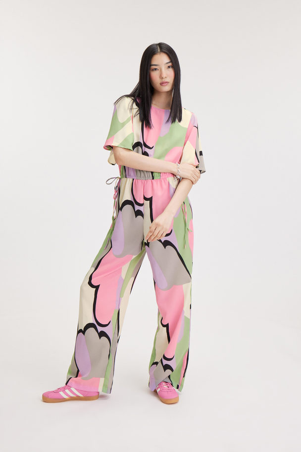 Monki Short Sleeve Jumpsuit  Colourful Clouds