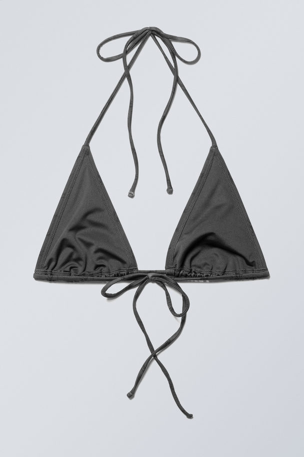 Weekday Printed Triangle Halter Bikini Top Grey Tribal Print