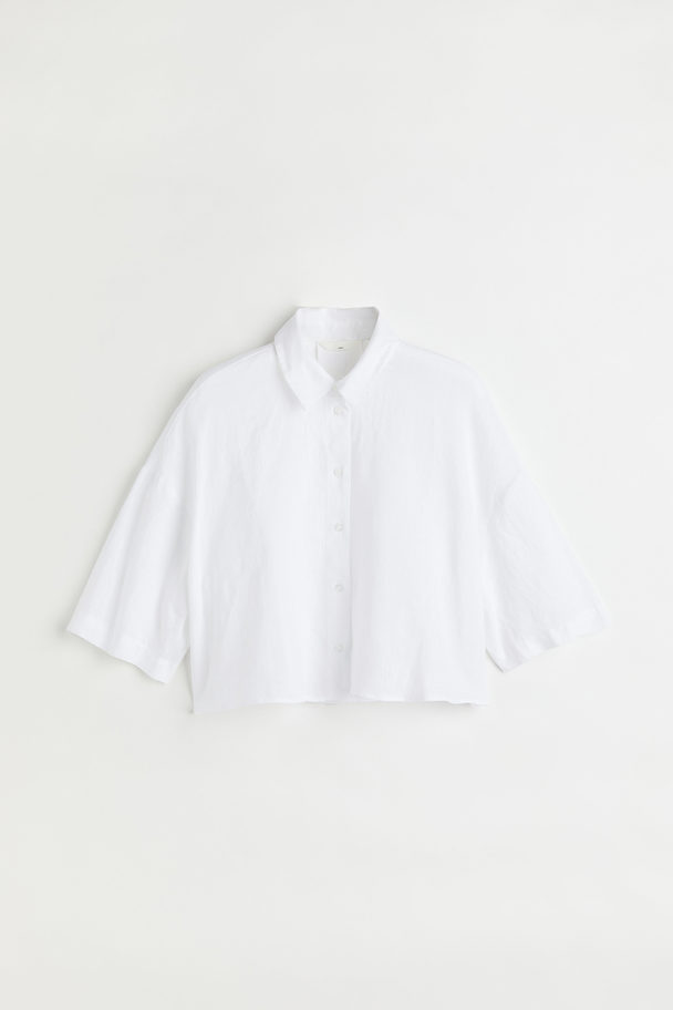 H&M Cropped Linen Shirt White