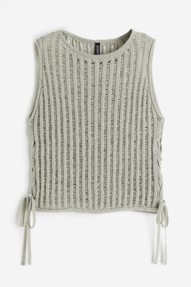 H&M Ladder-stitch-look Knitted Vest Top Light Khaki Green