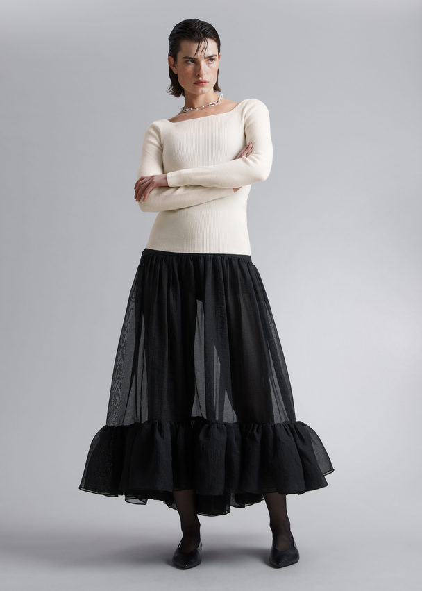 & Other Stories Sheer Tiered Maxi Skirt Black
