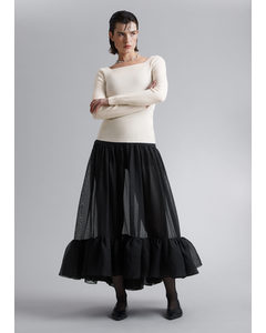 Sheer Tiered Maxi Skirt Black