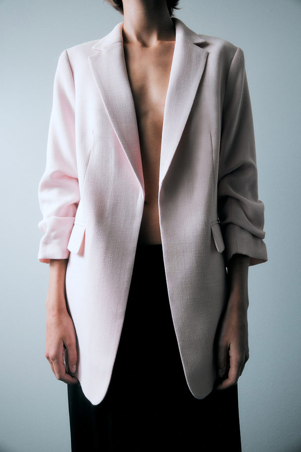 H&M Gathered-sleeve Jacket Light Pink