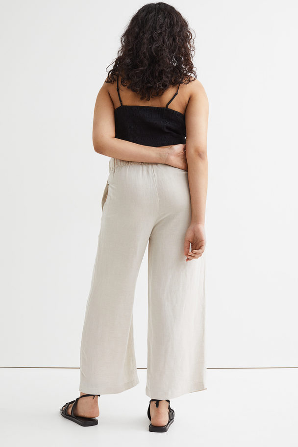H&M Wide Linen-blend Trousers Light Beige