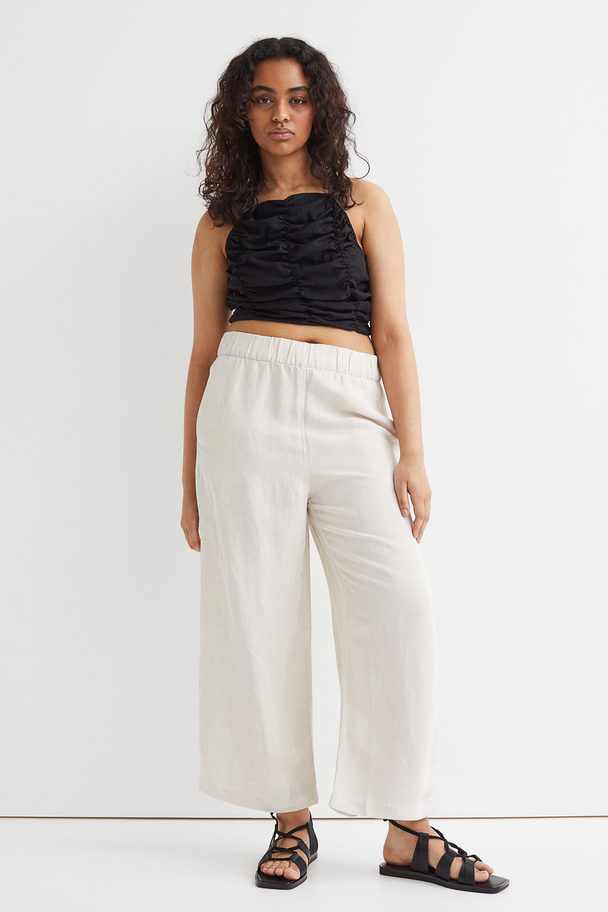 H&M Wide Linen-blend Trousers Light Beige