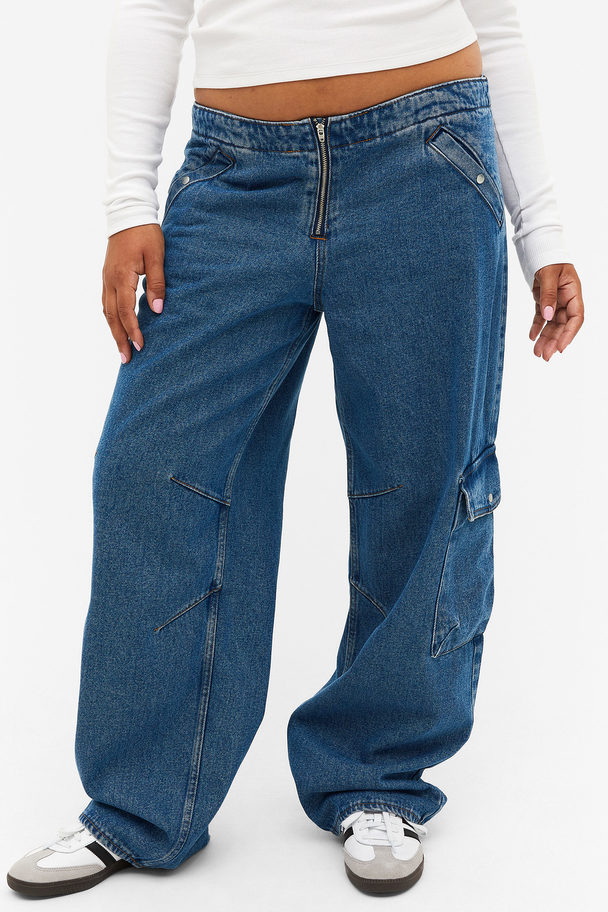 Monki wide leg cargo jeans in blue