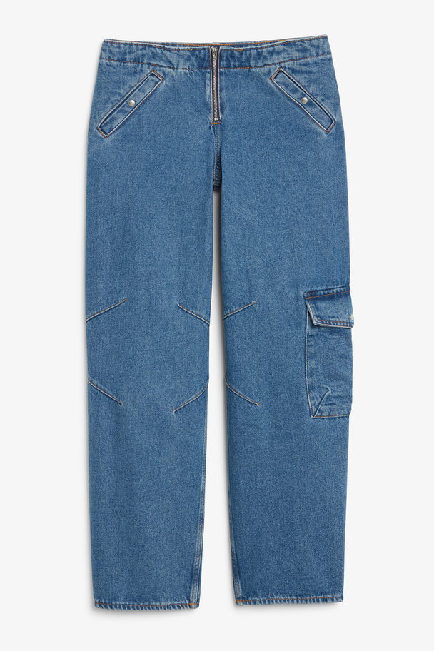 Monki Low Waist Cargo Jeans Blue