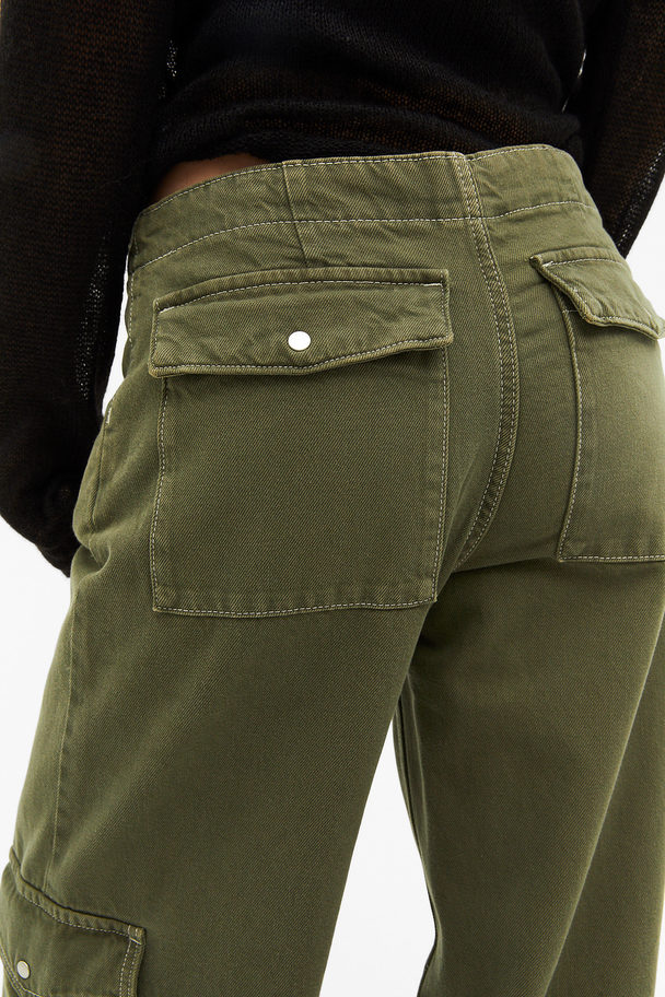 Monki Low Waist Cargo Jeans Khaki Green