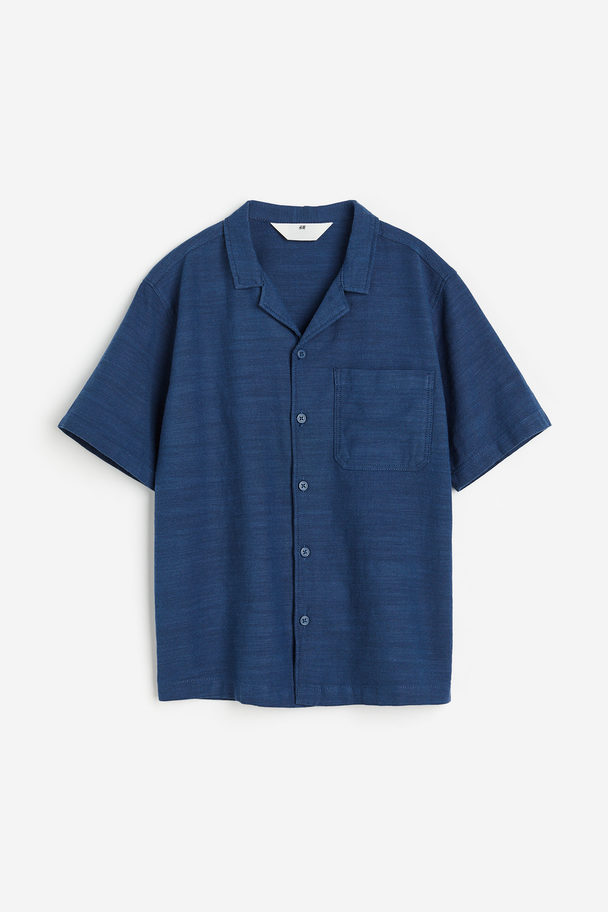 H&M Casual Overhemd Van Katoen Donkerblauw
