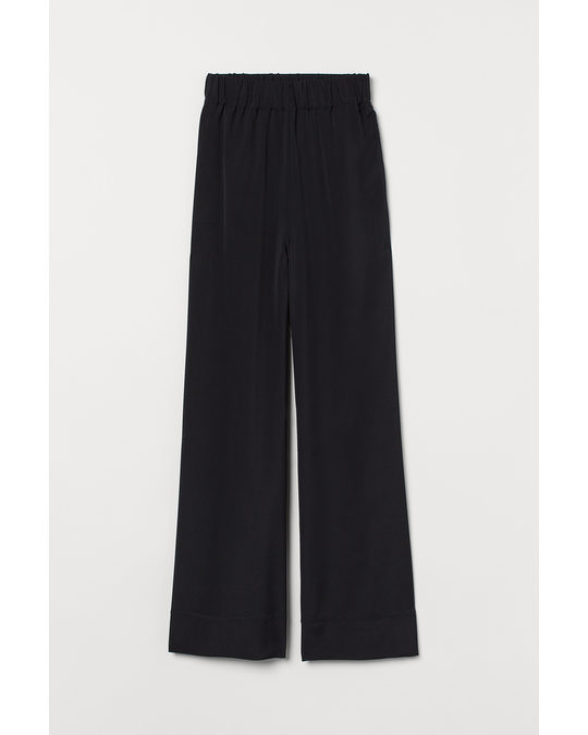 H&M Wide Silk-blend Trousers Black