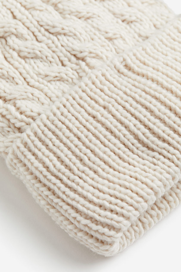 H&M Cable-knit Pompom Hat Natural White