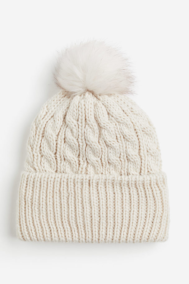 H&M Cable-knit Pompom Hat Natural White