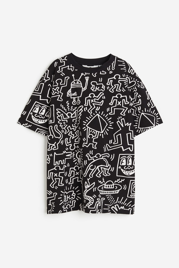 H&M T-shirt Med Trykk Sort/keith Haring