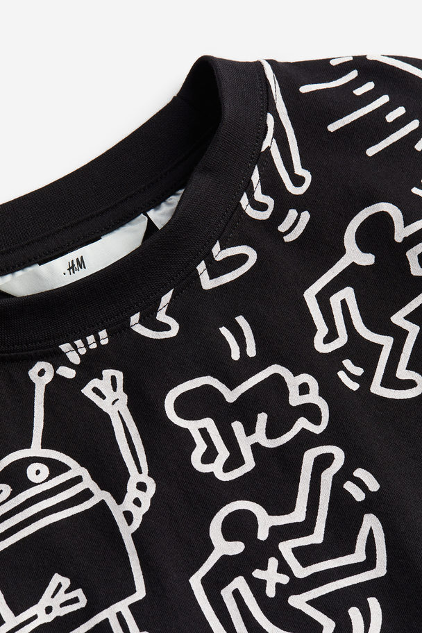 H&M T-shirt Med Tryk Sort/keith Haring