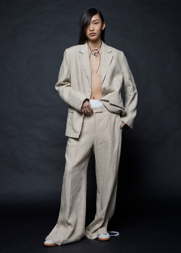 & Other Stories Tailored Linen Trousers Oatmeal